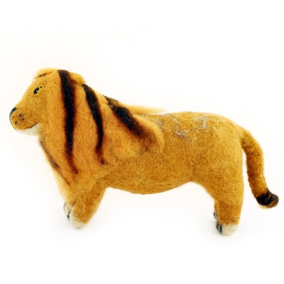 De Kulture Works Wool Felt Lion Eco Friendly Needle Felted Ornament Stuffed Decorative Showpiece, 8x3x4.5 LWH inches