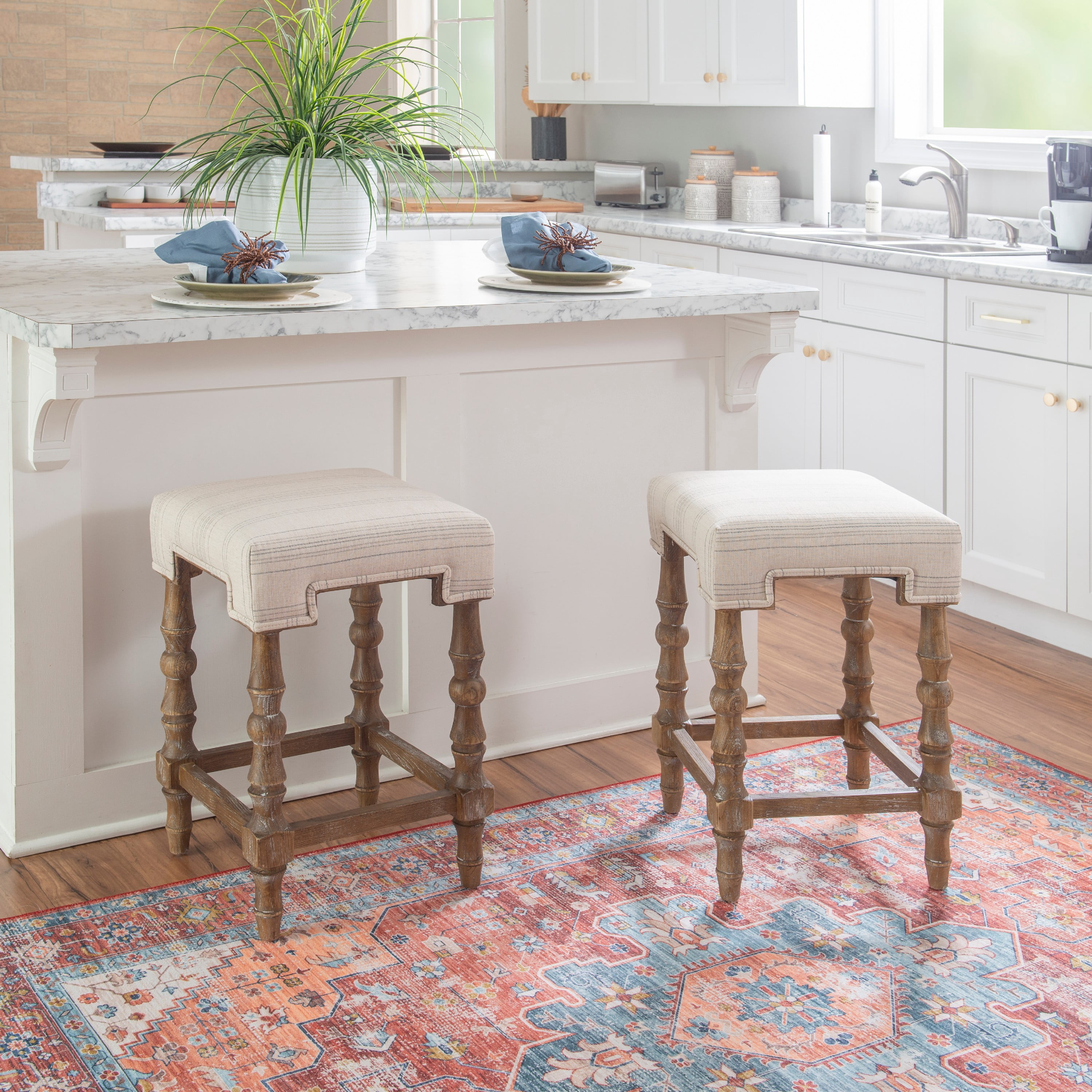 Linon Healey 24" Square Backless Counter Stool, Brown/Beige