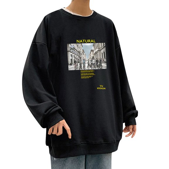 Mens Sweatshirt Relaxed Fit Printed Hoodless Long Sleeve Base Layer Pullover Casual