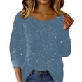 thumbnail image 2 of Women's One Shoulder Sequin Top, Glitter Ribbed Off Shoulder Blouse, Sparkling Party Outfit for Night Out, Evening Events and Holiday Celebration Light Blue M, 2 of 9