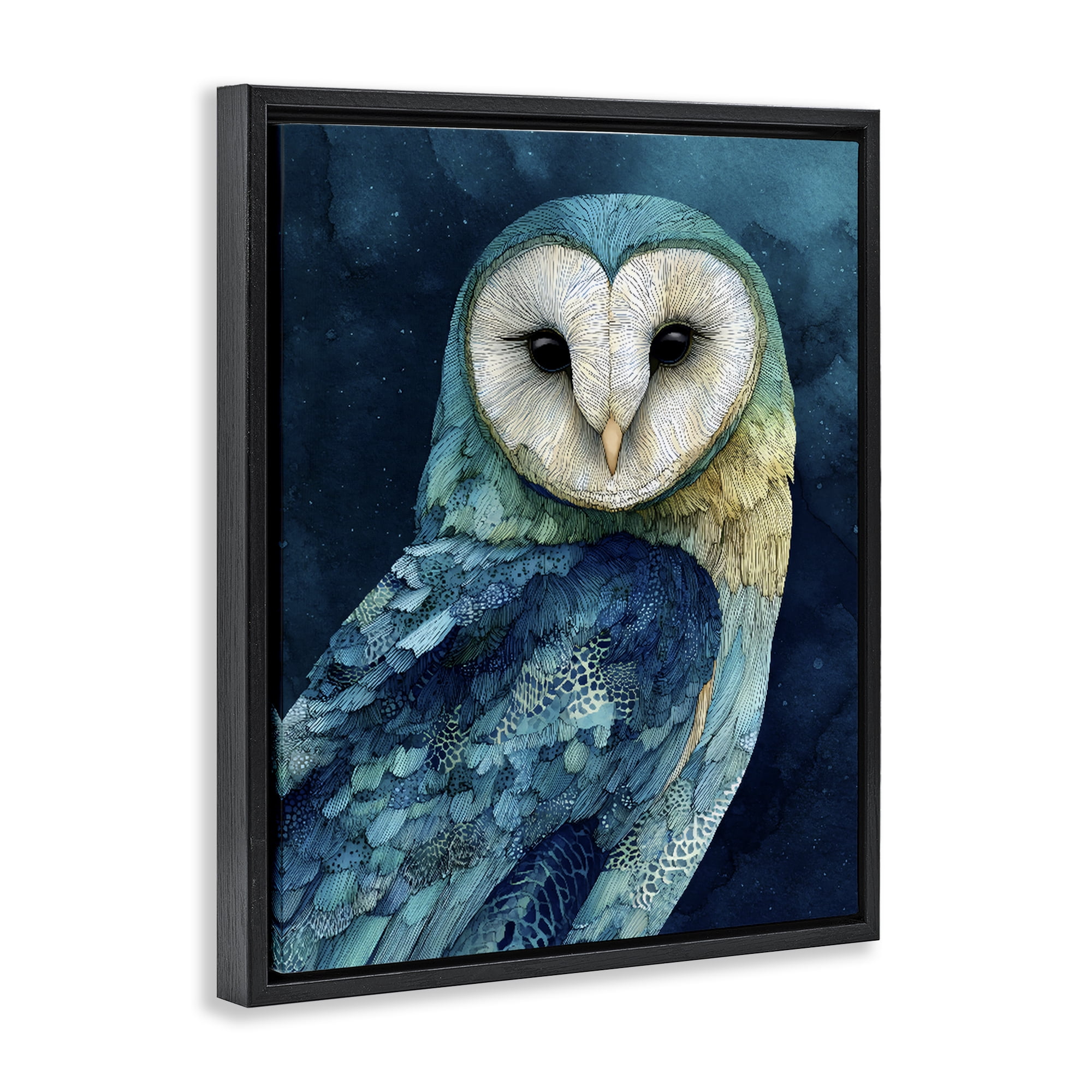 Stupell Industries Cerulean Blue Owl Black Framed Floater Canvas Wall Art, design by Franklyn Gregory
