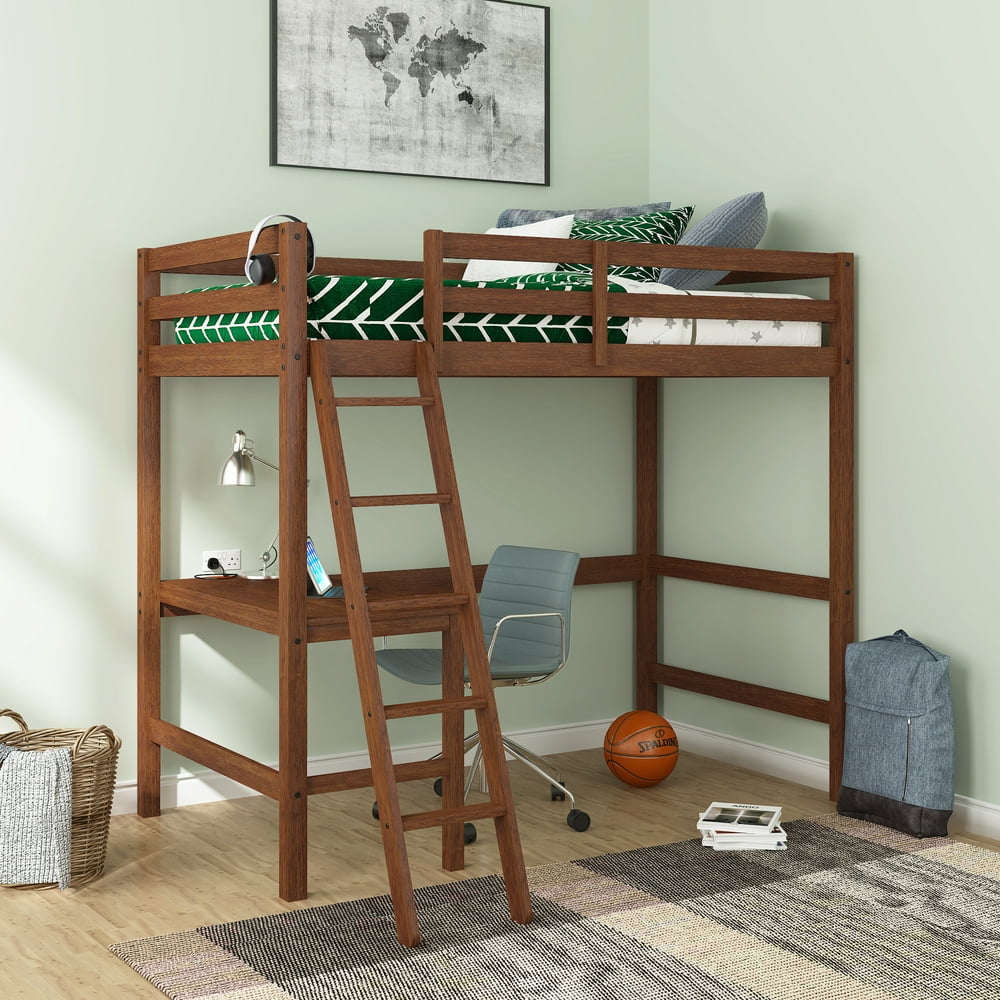 Campbell Wood Twin Loft Bunk Bed with Study Desk, Oak, by Hillsdale