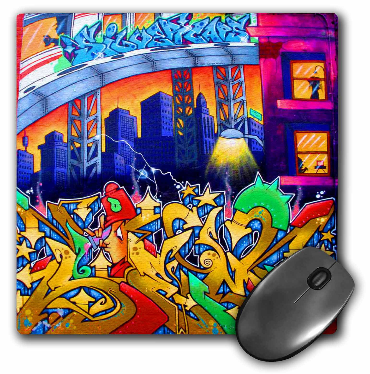 3dRose Graffiti city art buildings graffiti writing , Mouse Pad, 8 by 8