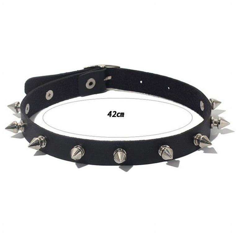 Punk goth metal spike studded link leather collar choker necklace 