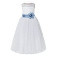thumbnail image 2 of Ekidsbridal White Lace Tulle Keyhole Back Girl Dresses with Colored Sash Wedding Pageant Junior Bridesmaid 178T 8, 2 of 3