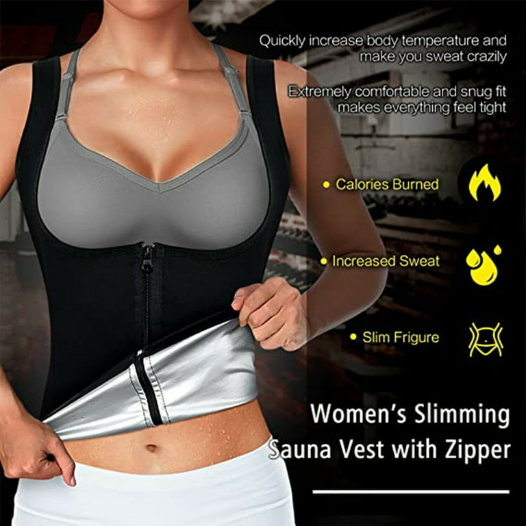 Lilvigor Sauna Sweat Vest for Women Hot Polymer Waist Trainer Weight Loss  Sauna Suit Slimming Workout Body Shaper Corset with Zipper