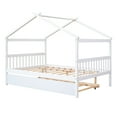 thumbnail image 5 of Full Size House Bed Frame, Wood Platform Bed with Twin Size Trundle, Decorative Canopy Bed Top, Sturdy Frame Wood Legs Supprot, No Box Spring Needed, White, 5 of 9