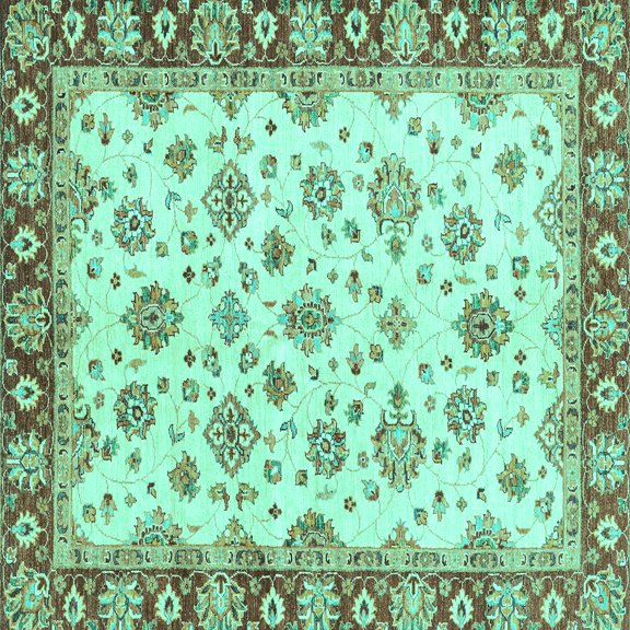 Ahgly Company Indoor Square Abstract Turquoise Blue Modern Area Rugs, 3' Square