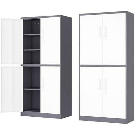 

HBLUKDL 71\u201D Metal Cabinet-Lockable File Cabinet Garage Tool Cabinet with Doors and Shelves- Gray&Black Steel Cabinet for Garage-Heavy Duty File Cabinet for Home Office Gym Ki