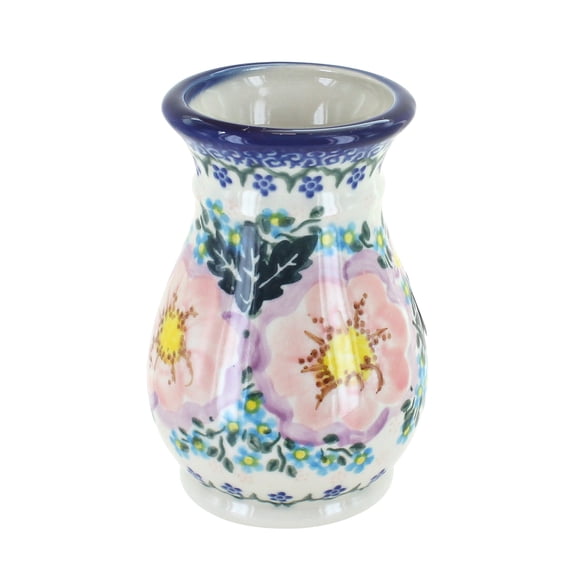 Blue Rose Polish Pottery Indoor Tabletop Apple Blossom Small Vase