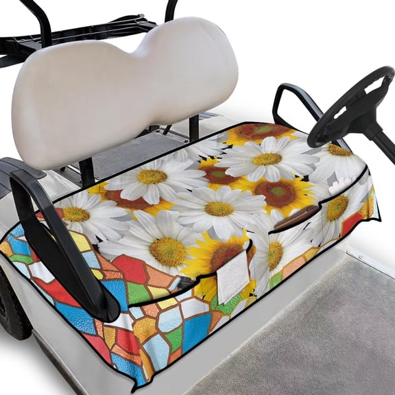 Psesaysky Sunflower Cow Print Golf Cart Cushion Covers Breathable Portable Suitable for Club Car and Other 2-Seat Golf Carts