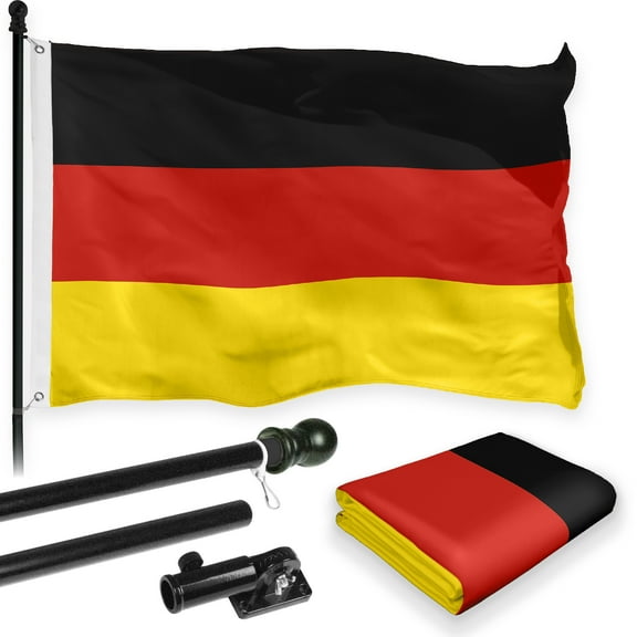 G128 Combo Pack: 6 Feet Tangle Free Spinning Flagpole (Black) Germany German Flag 3x5 ft Printed 150D Brass Grommets (Flag Included) Aluminum Flag Pole
