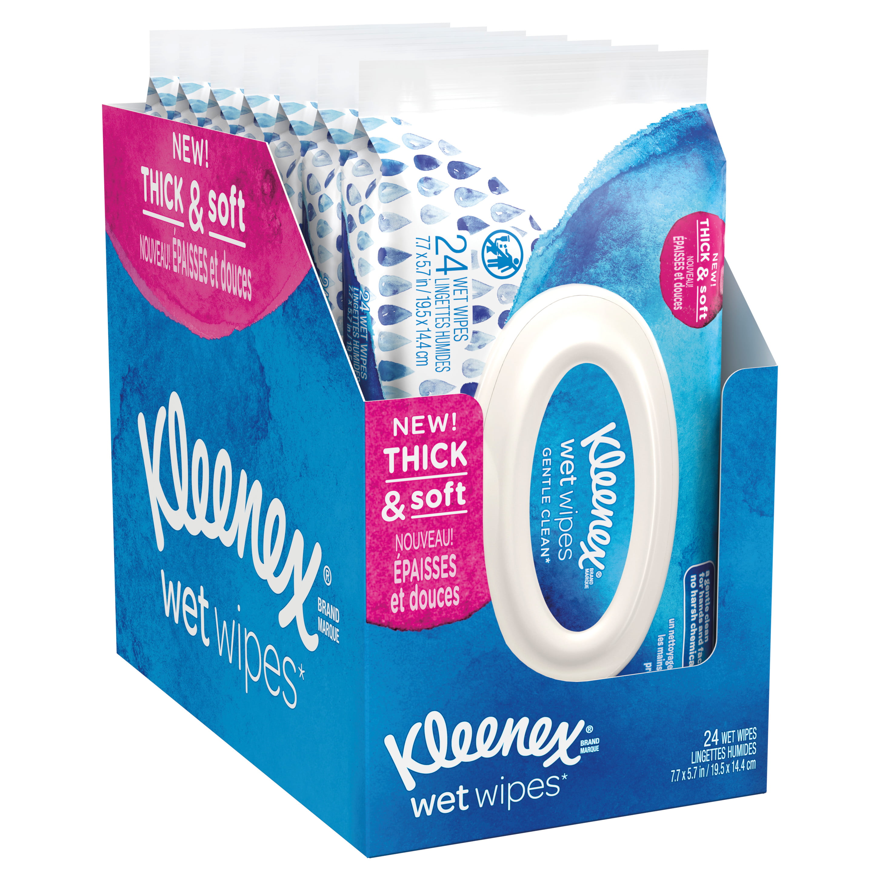 Packaging May Vary 1 Box of 300 Individually Wrapped Wipes Kleenex Wet Wipes Gentle Clean for Hands and Face