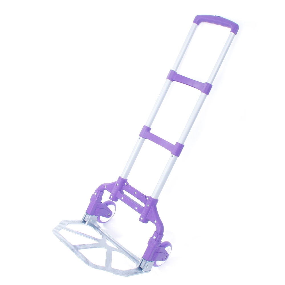Small Folding Hand Truck Dolly with 2 Wheels, Foldable Luggage Cart, Lightweight Aluminum Collapsible Trolly Portable Dolly for  Home, Auto, Office,Moving Airport Travel Use,Purple