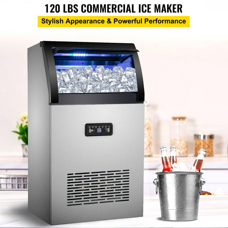 110V Commercial Ice Maker Machine 120-130LBS/24H 33LBS Storage Commercial  Ice Machine Fully Upgrade Under