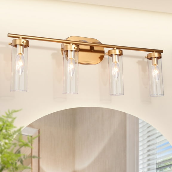 LNC Modern Gold 4-Light Bathroom Vanity Light with Clear Glass, L 28"x W 5.5"x H 9.8"