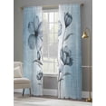 thumbnail image 4 of Blue Flower Sheer Curtains 84 Inch Length 2 Panels Set, Retro Gradient Texture Painting Plant Leaf Voile Window Treatment Rod Pocket Curtains Sheers Drapes for Bedroom/Living Room/Kitchen 52"x84"x2, 4 of 7