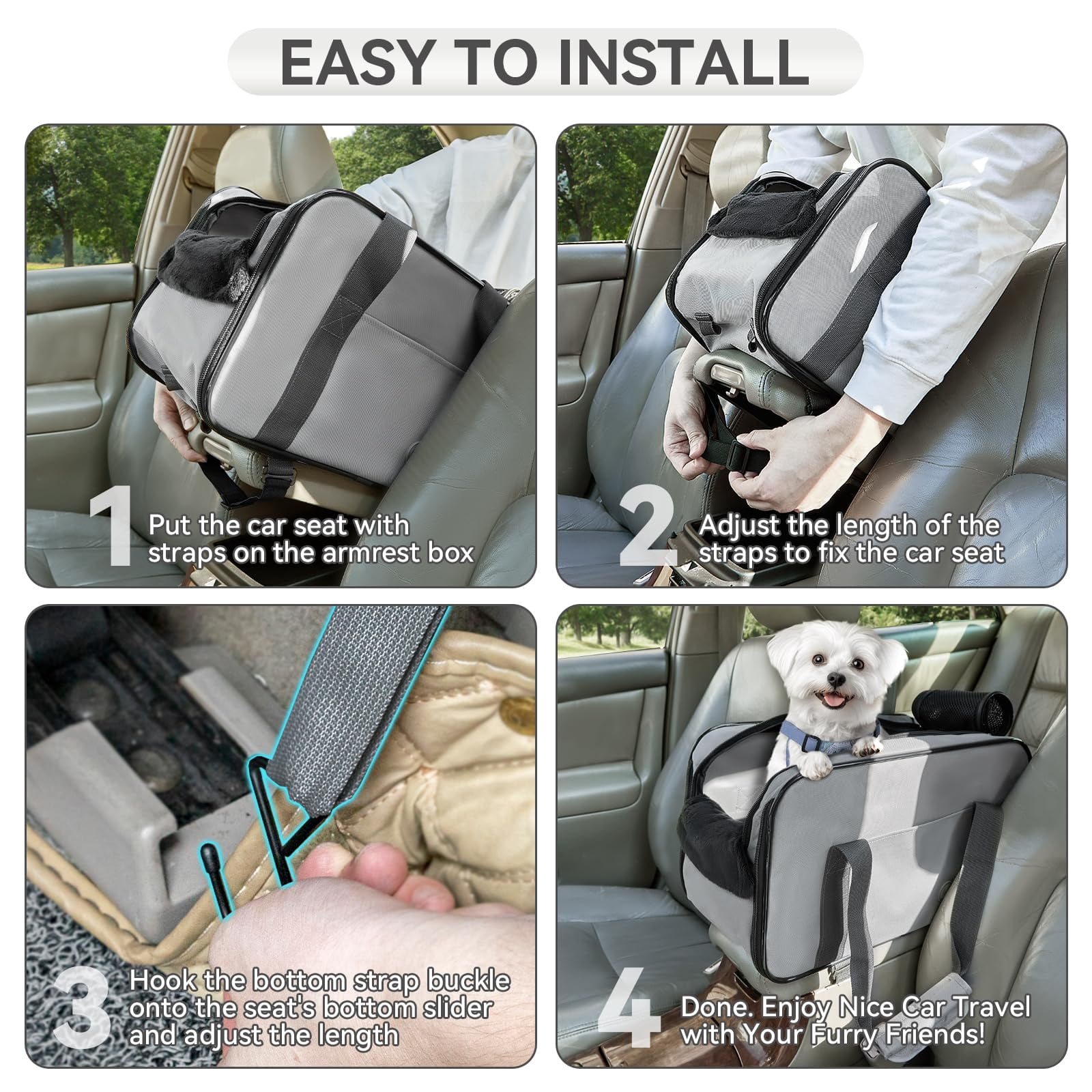 Multipurpose Console Dog Car Seat  Portable Small For Dogs Cat Carrier Pet Airline Approved With Safety Tether And Pockets (light Grey)