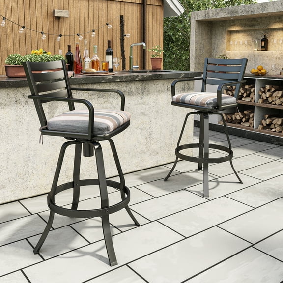 Crestlive Products Outdoor Cast Aluminum Swivel Bar Stool with Cushion (Set of 2)