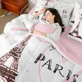 thumbnail image 4 of Manfei Paris Bed in a Bag Queen Size,Pink Eiffel Tower Bed Set,Romactic Theme Bedding Queen Size For Girls,Lightweight Room Decorative Reversible,7 Pieces, 4 of 7