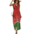 thumbnail image 2 of Watermelon Print Dress Summer Street Style Bohemia Long Dresses Female Sleeveless Printed Maxi Dress, 2 of 9