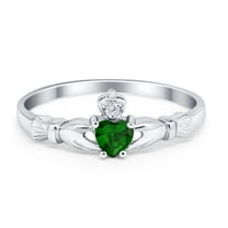 Claddagh Heart Promise Ring Green Emerald CZ 925 Sterling Silver Size 7