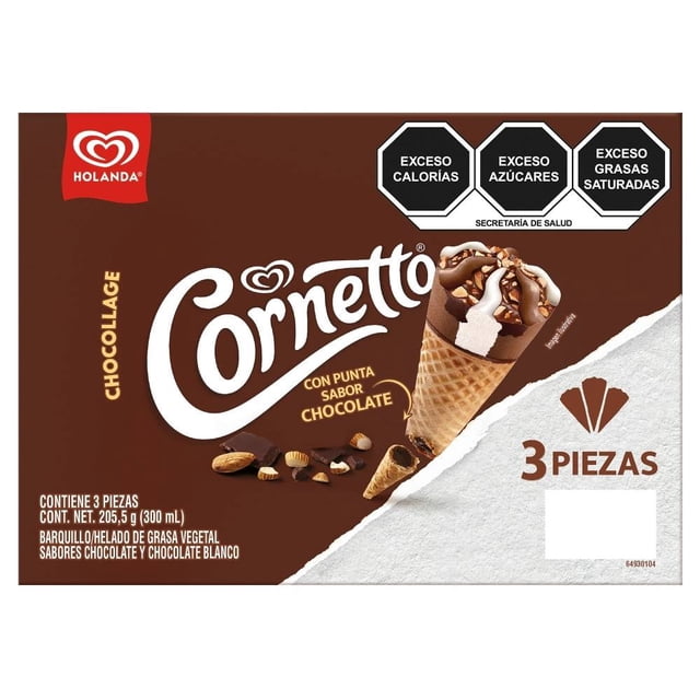 Paquete de conos de helado Holanda Cornetto sabor chocolate 3 piezas de 300 ml c/u