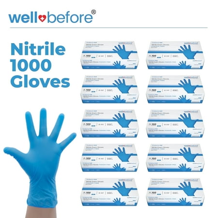 WellBefore Blue Nitrile Gloves, Chemical Resistant Hand Protection, Disposable Powder-Free Latex-Free Gloves - XLarge 1000 Ct.