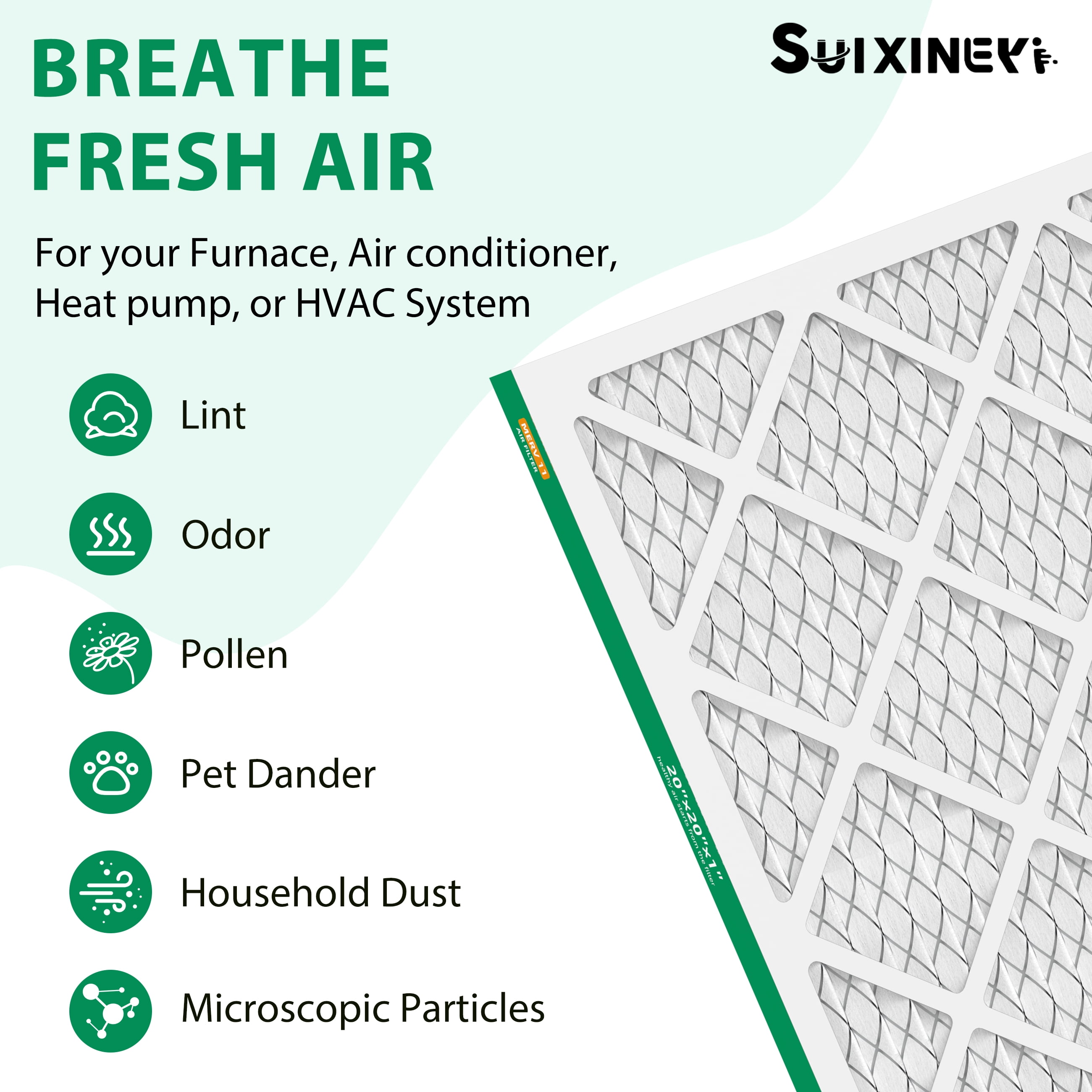 SUIXINEYI AC Filters 20X20X1 Furnace Air Filter, Pleated HVAC Air Filter MERV 11 MPR 1000, Allergen Defense,4 Filters