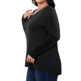 thumbnail image 4 of FlorCurve Plus Size Shirts for Women Long Sleeve V Neck T-shirts Casual Side Slit Rayon Tops, Black XL, 4 of 9