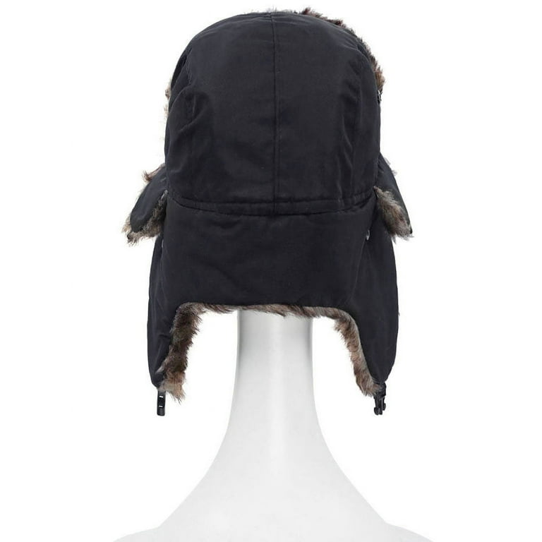 Anself unisex Men Women Russian Hat Trapper Bomber Warm Ear Flaps Winter Ski Hat Cap Headwear, Adult Unisex, Size: One size, Black