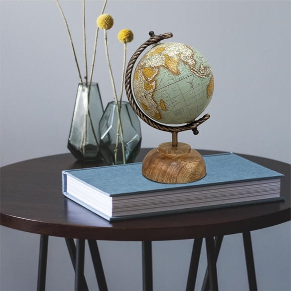 Small World Map Rotating Globe 5 Inch With Wooden Elegant Base For Home Decor, Office Table, Kids & Students Learning & Gifting, Pack Of 1