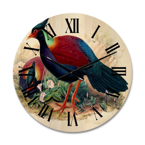 Designart 'Ancient Birds In The Wild II' Traditional Wood Wall Clock