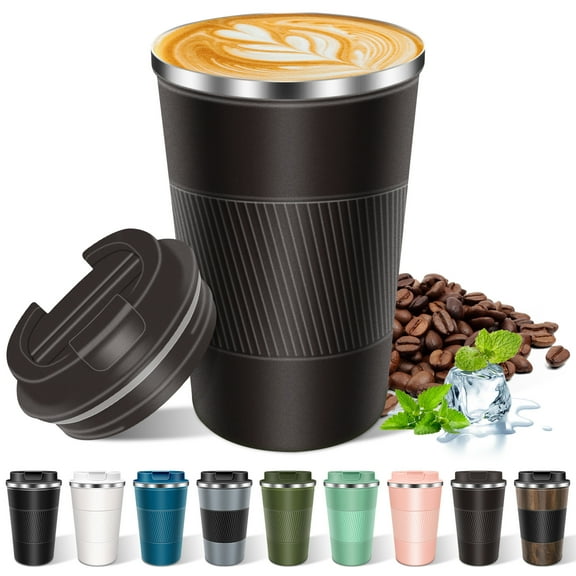 FORHVIPS Coffee Tumbler with Lid,13 Floz Travel Coffee Mugs,Double Wall Vacuum Reusable Insulated Tumbler Spill Proof with Lid - Thermos Cup for Keep Hot/Ice Coffee,Tea and Beer