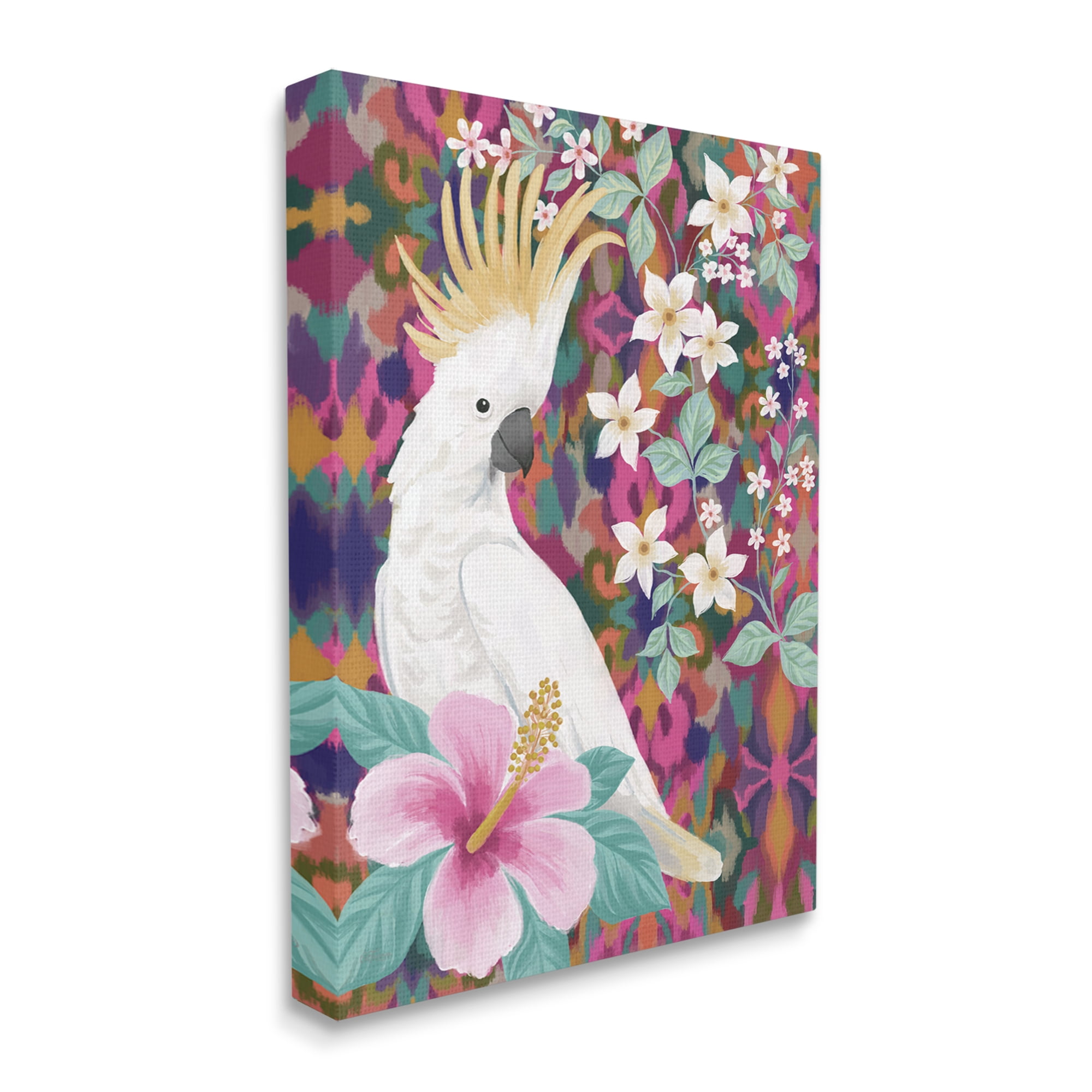 Stupell Industries Cockatoo with Floral Hibiscus Animals & Insects Painting Gallery Wrapped Canvas Art Print Wall Art, 16 x 20