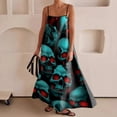 thumbnail image 4 of Vestido largo de moda para mujer con tirantes finos y ribete en contraste, vestidos largos sin mangas para vacaciones, vestidos largos con estampados de Halloween, 4 of 4