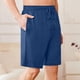 thumbnail image 4 of Pantalones Cortos de Cintura Elástica para Hombre Color Sólido Casual Beach Shorts de Verano con Botón, Algodón de Poliéster, 4 of 7