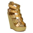 thumbnail image 1 of Nature Breeze AI48 Women Metallic Leatherette Strappy Open Toe Platform Wedge Sandal, 1 of 6