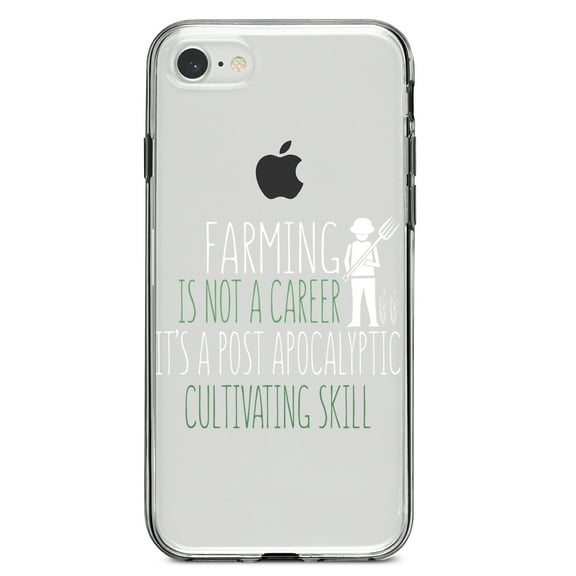 DistinctInk Clear Shockproof Hybrid Case for iPhone 7 8 SE (2020 Model) 4.7" Screen TPU Bumper Acrylic Back Tempered Glass Screen Protector - Farming is Not a Career Post Apocalyptic Skill