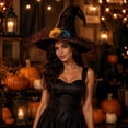 thumbnail image 4 of Cutuoiiu Women's Halloween Party Accessory Solid Color Vintage Witch Hat Floral Decor Mesh Wide Brim Hat for Halloween Dress‑Up Theme Activities, 4 of 6