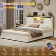 thumbnail image 3 of Mabor King Farmhouse Bed Frame with Charging Station and LED Light, King Size Platform Storage Beds with Headboard&4 Drawers for Bedroom, White, 3 of 7