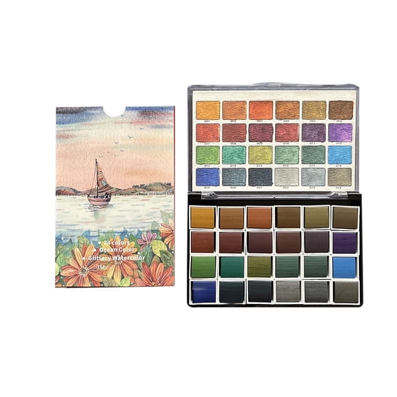 MOQIN Metallic Watercolor Set, Watercolor Paints, 24 Assorted Colors, Sparkle Metallic Accents for Black Paper Drawing, Illustrating, Making Card, Coloring Books