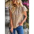 thumbnail image 2 of Purcoar Women's Floral Ruffled Short Sleeve Tops Round Neck Casual Blouses, 2 of 8