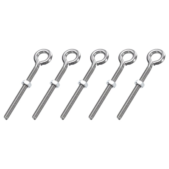 Uxcell 5 Pack Eye Bolts, M5 x 54mm 304 Stainless Steel Threaded EyeBolt Silver Eye Hooks with Nut for Hanging or Securing Cables