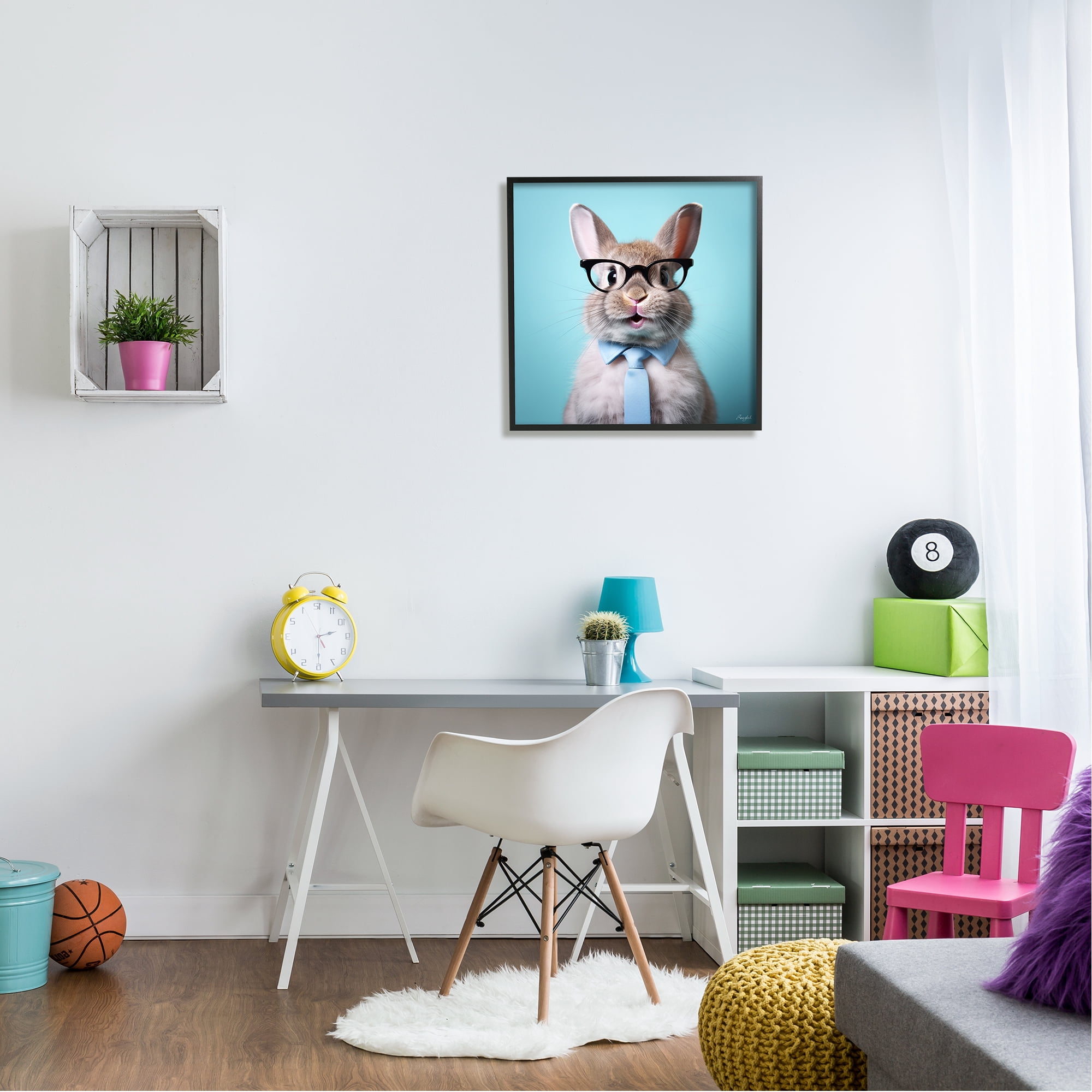 Stupell Industries Rabbit on Blue Portrait Animals & Insects Painting Black Framed Art Print Wall Art, 24 x 24