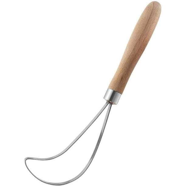 Herramienta de eliminación de carne de coco Raspador de carne de coco de acero inoxidable con mango de madera duradero Herramienta de cuchillo de fruta multiusos para melón, sandía, etc. Fokelyi WMPH-588