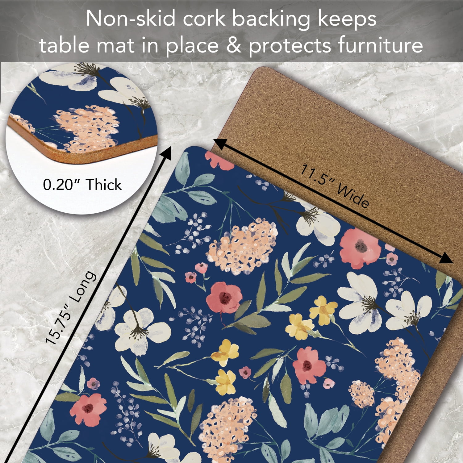 CounterArt "Blue Meadow Floral" Hardboard Tabletop Placemats 4-Pack