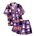 thumbnail image 4 of Halloween Pajama Set Pumpkin Ghost Print Silk Pajamas Girls Short Sleeve Button Down Shirts Shorts Set Kids Boy Pajamas Size 4-5 Years, 4 of 4