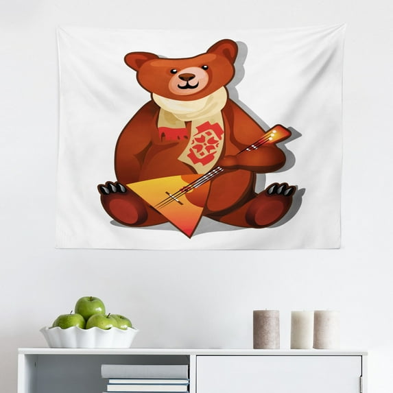 North Pole Tapestry, Iglo Eskimo Polar Bear Penguin on a Book Fiction Land, Fabric Wall Hanging Decor for Bedroom Living Room Dorm, 2 Sizes, Pale Blue and Multicolor, by Ambesonne
