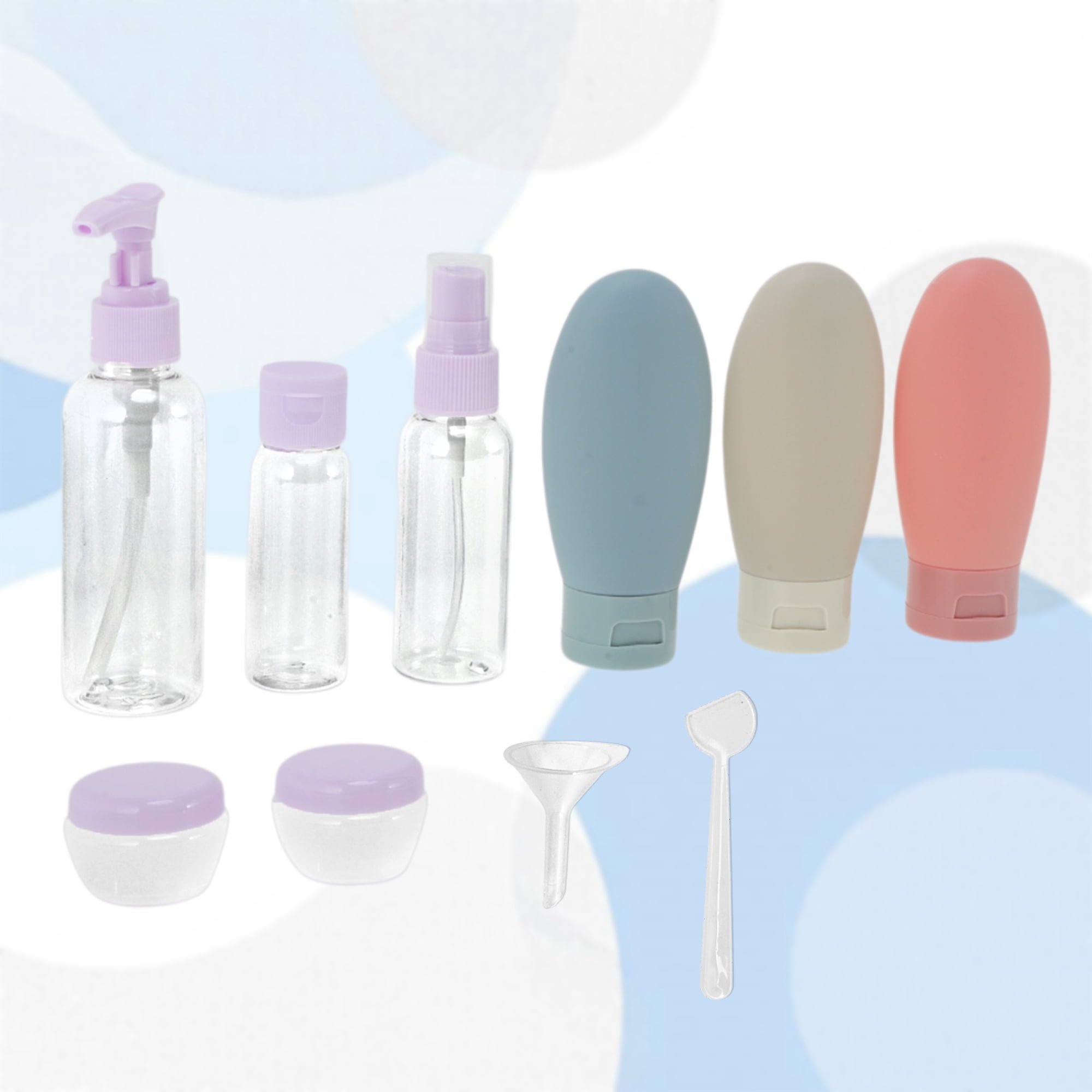 Unique Bargains 8 Pcs Travel Container Set Reusable Travel Bottles Set Purple Beige